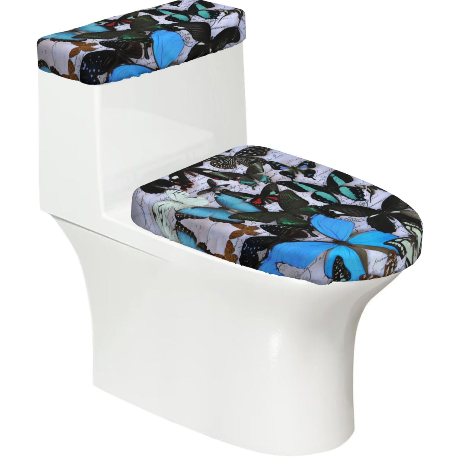 SATUSA Butterfly Print Toilet Lid Cover Tank Lid Cover Stretchable Toilet Seat Covers For Bathroom Fit Most Round And Elongated Oval Toilet Bathroom Home Decor