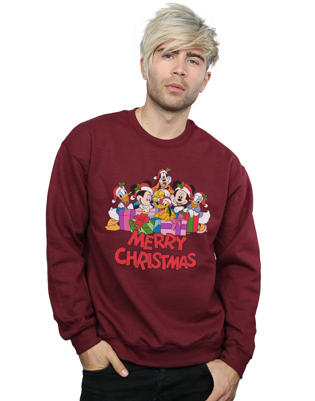 Disney Men's Mickey Mouse And Friends Christmas Sweatshirt Burgundy Large