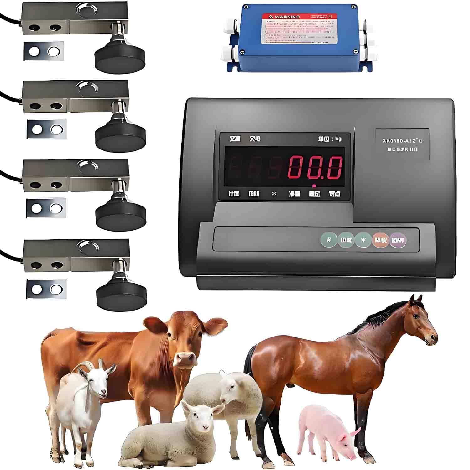 UORDBY High Precision Livestock Scale Kit, High Precision Indicator Floor Scale Kit with 4 Load Cells and Connection Box, Animal Scale Kit, for Animal Cattle Goat Pigs Horse Sheep 5000kg