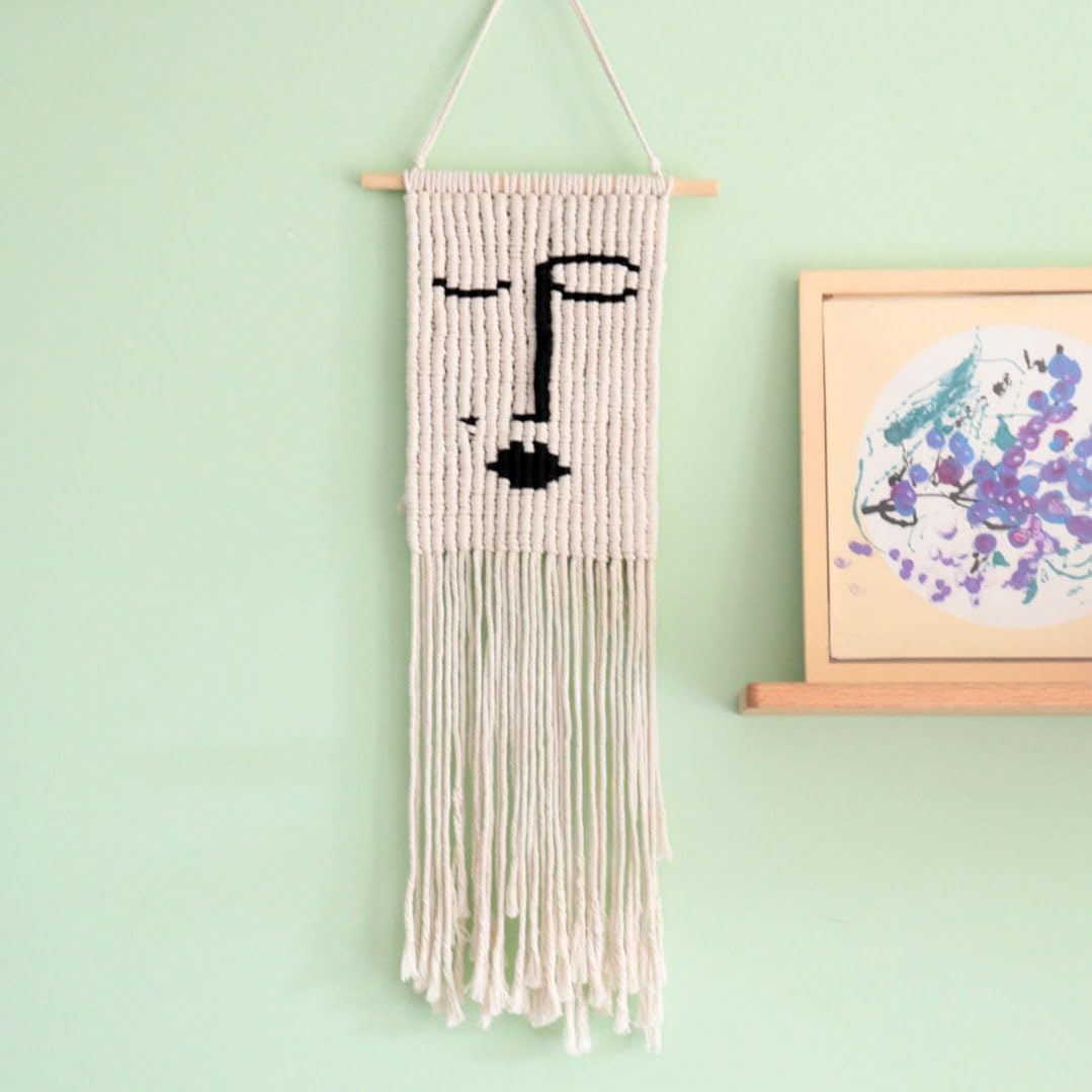 Female Figure Macrame Wall Hanging,Woven Boho Wall Tapestry,Eclectic Home Decor for Bedroom Livingroom Studio Apartment Dorm Wall Art Decoration,Gift for Teen Girl Mom(13" W X37.4" L) (black&White)