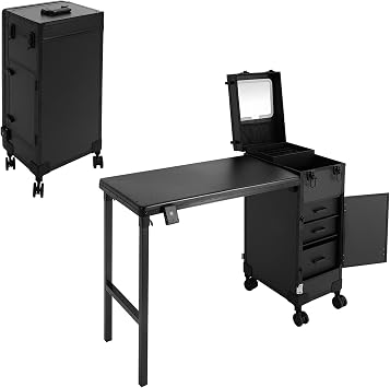 Profesional Portable Rolling Manicure Nail Table Black