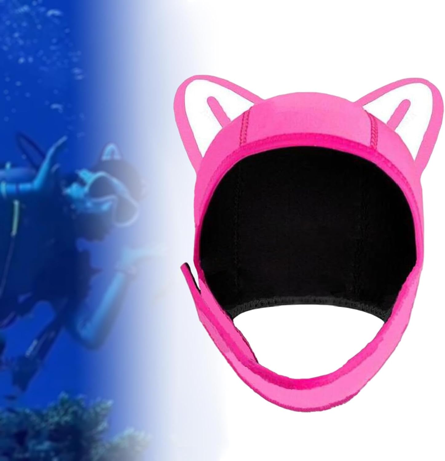 kowaku Cat Ears Diving Hood Surfing Cap Lovely Head Cover Thermal Hood Swimming Hat for Sailing Kayaking Winter Water Sports Adult