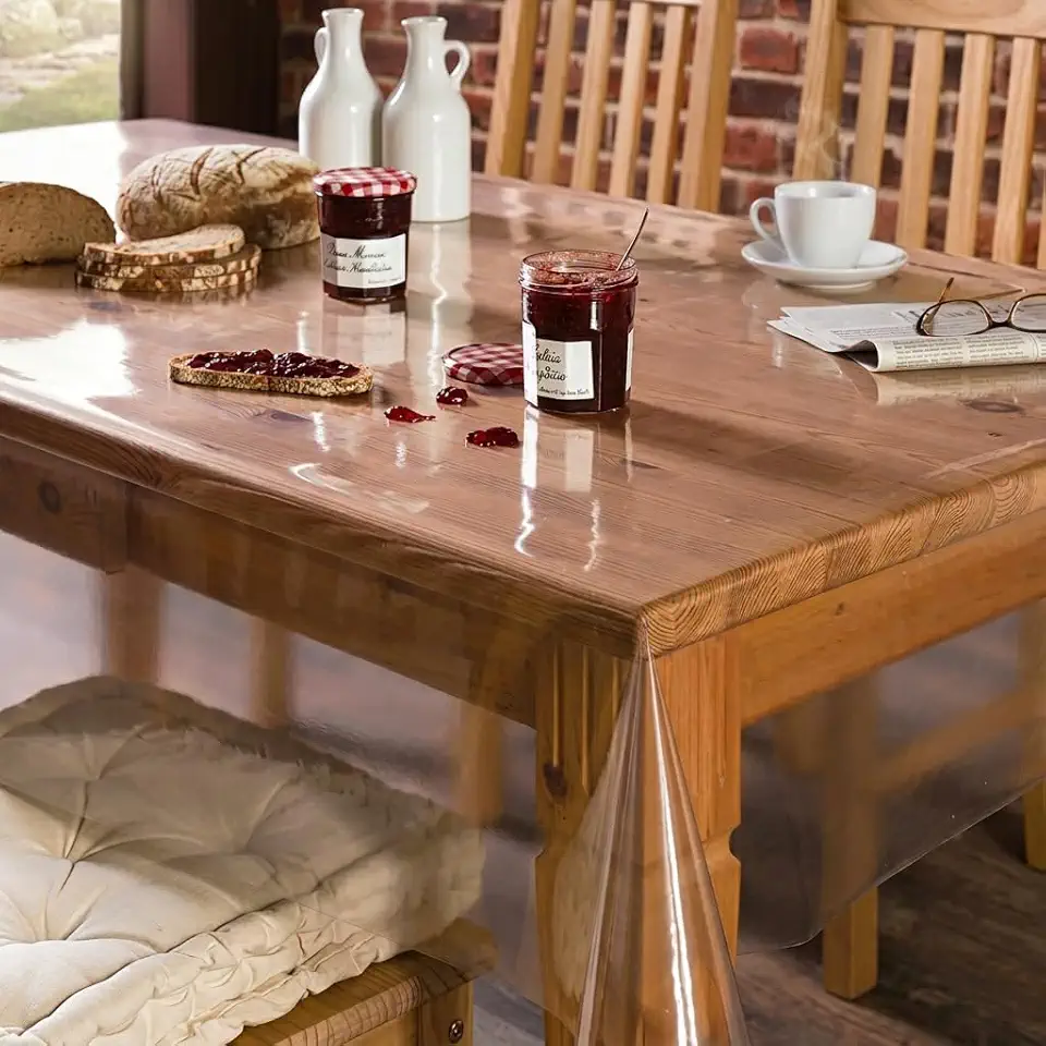 Protetor de Mesa PVC Praticidade e Proteção Invisível para Móveis 210x140cm Impermeável Toalha Cristal Resistente a Manchas e Calor Capa de Plástico para Mesa de Jantar 6 a 8 Lugares Fácil Limpar