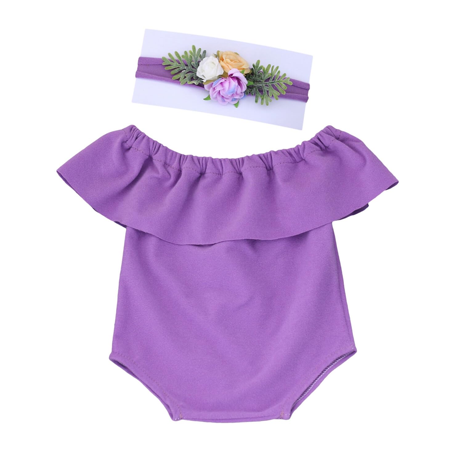 Newborn Photography Outfits Girl Dress Infant Cute Rompers Summer Newborn with Flower Headband Photography Props (Light Purple)