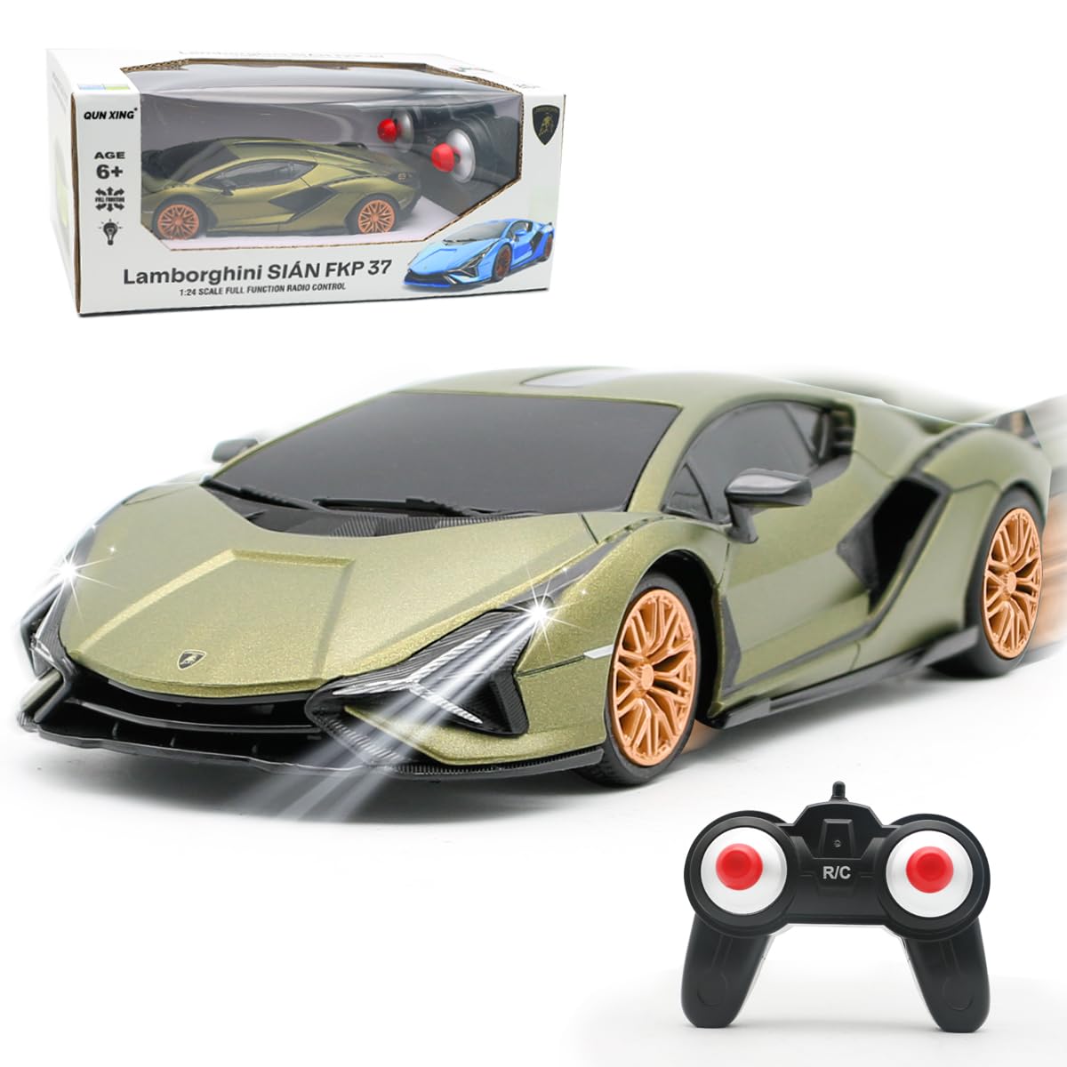 QUN XING Remote Control Car 1:24 Officially Licensed 2.4GHZ Rc Cars Lambo Sport Racing Toy Car for kids Boys 4-7 years green
