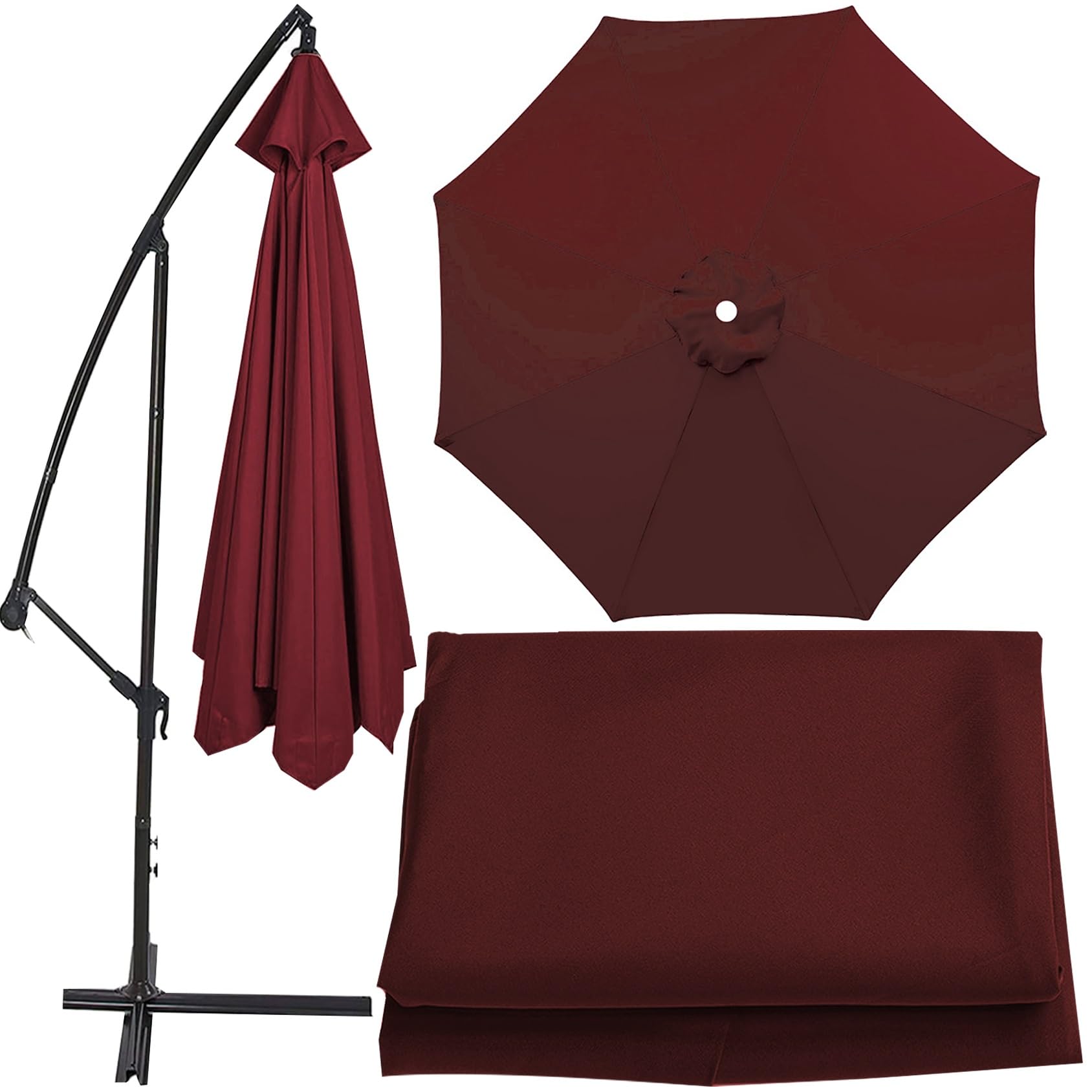 Universal Umbrella Replacement Cloth Parasol Umbrella Replacement Canopy Cover 200cm/270cm/300cm+6 Arms/8 Arms Replacement Parasol Fabric Cover For Garden Umbrella(Color:Burgundy,Size:270cm(8.8ft)-6 r