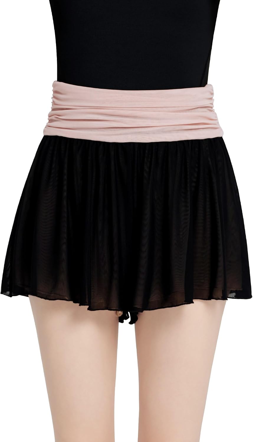 Daydance Contrast Color Women Ballet Shorts Mesh, Reversible Dance Short Pants High Waisted Tummy Control