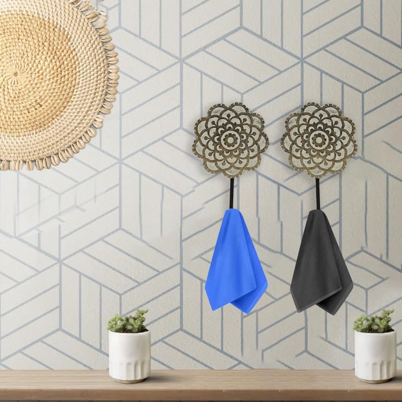 Miniatura 3 de WILLART 2 ganchos de madera para abrigos de pared, ganchos decorativos de Mandela, ganchos de pared de madera bohemios, montaje en pared, ganchos de