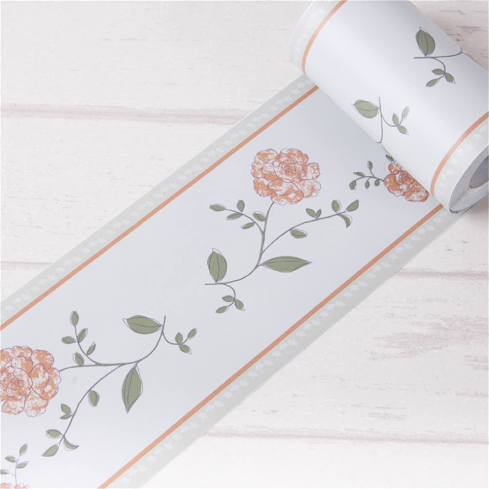 Sdsdgrw Orange Flower Wallpaper Border, Wallpaper Border Stickers Multicolor Pvc(Orange Flower)