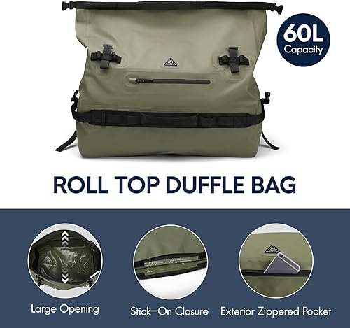 Miniatura 4 de Haimont Mochila de lona grande impermeable con parte superior enrollable, bolsa de lona seca resistente para navegación, viajes, motocicleta, kayak,