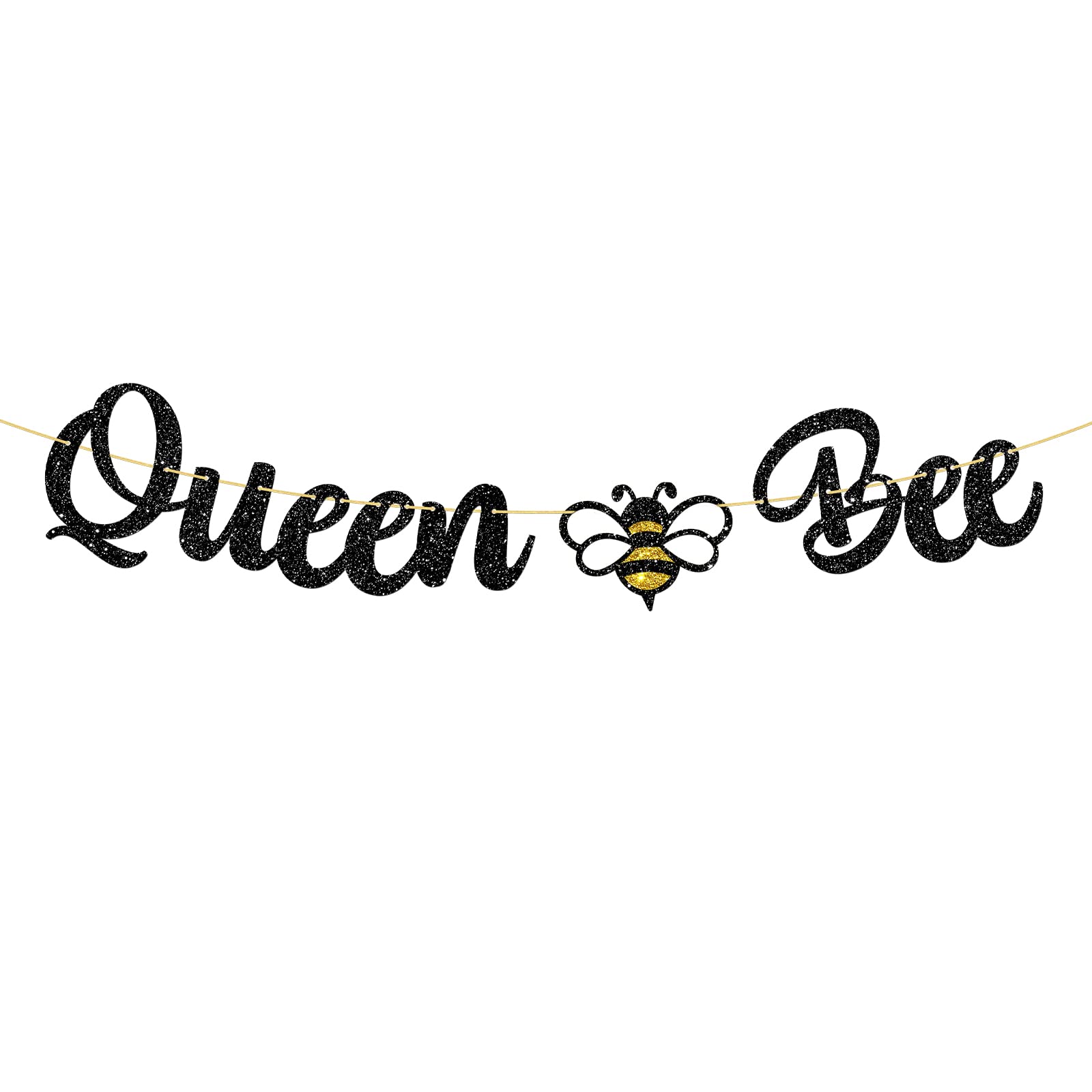 WeBenisonQueen Bee Banner, Baby Shower Party Supplies, Bee Theme New Mom Pregnancy Announcement, Mom Queen Women Birthday Party Decorations - Black Glitter