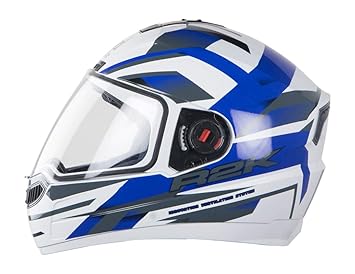 Steelbird SBA-1 R2K Full Face Helmet with Plain Visor (Matt White and Blue, M)