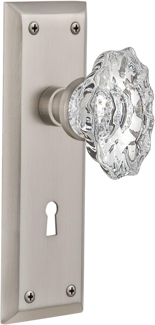 Nostalgic Warehouse New York Plate with Keyhole Chateau Knob, Passage - 2.375", Unlacquered Brass