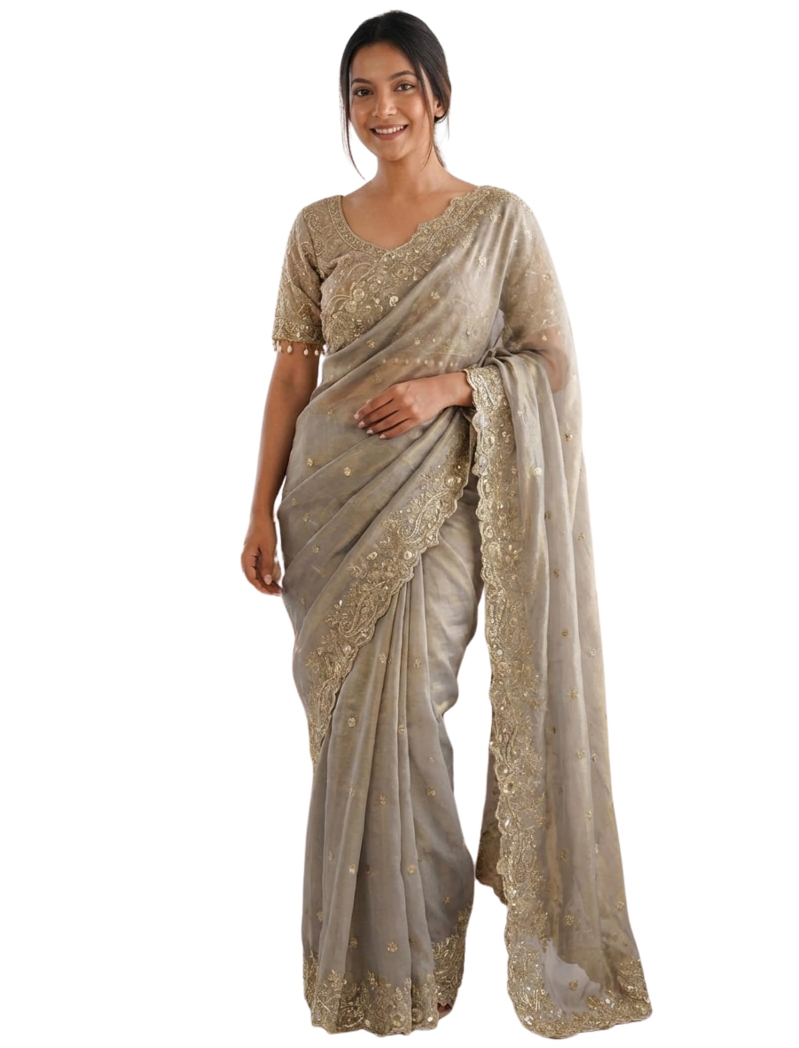 Women's Satin Ethnic Motifs Embroidered Satin Heavy Work Saree with Embroidered With Unstitched Blouse Piece Blouse Piece | Beautiful Saree for Women | Traditional Indian Sari-image-41