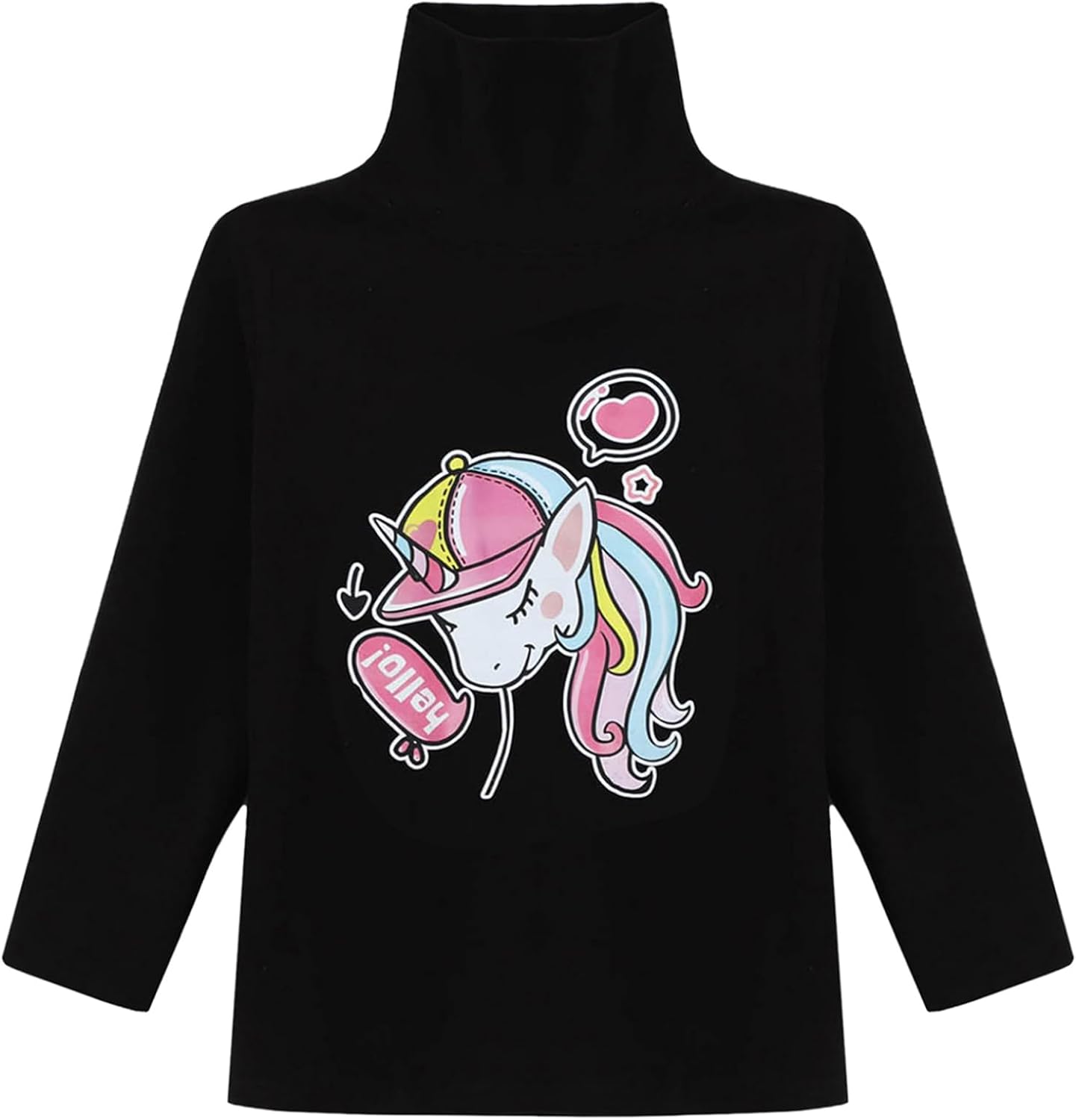 Kids Girls Base Layer Fleece Shirts Long Sleeve Colorful Cartoon Print Thermal Underwear Pullover Tops