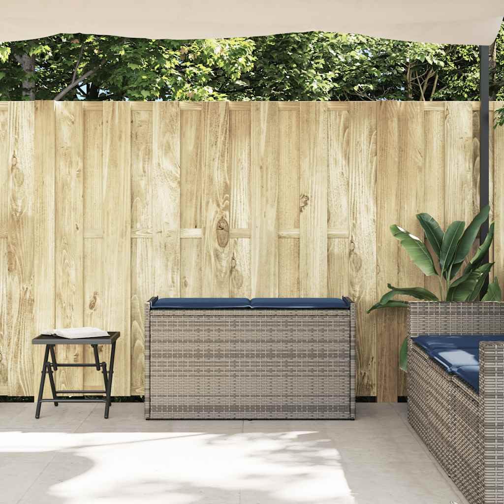 KOIECETA Outdoor-Sitzbank mit Stauraum und Kissen Garten aufbewahrungsbank Außenlager Bank Außenbank mit Stauraum Gartenaufbewahrungssitz Grau und Marineblau 100 cm