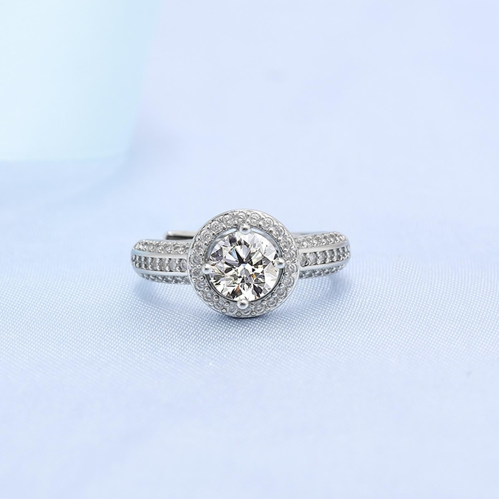 Biżuteria pierścionki dla kobiet obrączki ślubne białe złoto 18K diament laboratoryjny aureola 4 zęby z cyrkonią rozmiar H 1/2 moda dla cioci dzień matki biżuteria