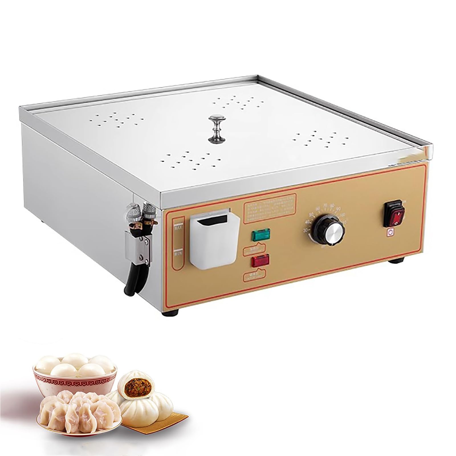 Vaporera Comercial para Bollos, Vaporera EléCtrica para Alimentos, Temperatura Ajustable 30-110°C, Vaporera Acero Inoxidable con Puerto Llenado Agua Y Alarma EbullicióN En Seco,4 Holes,Metallic