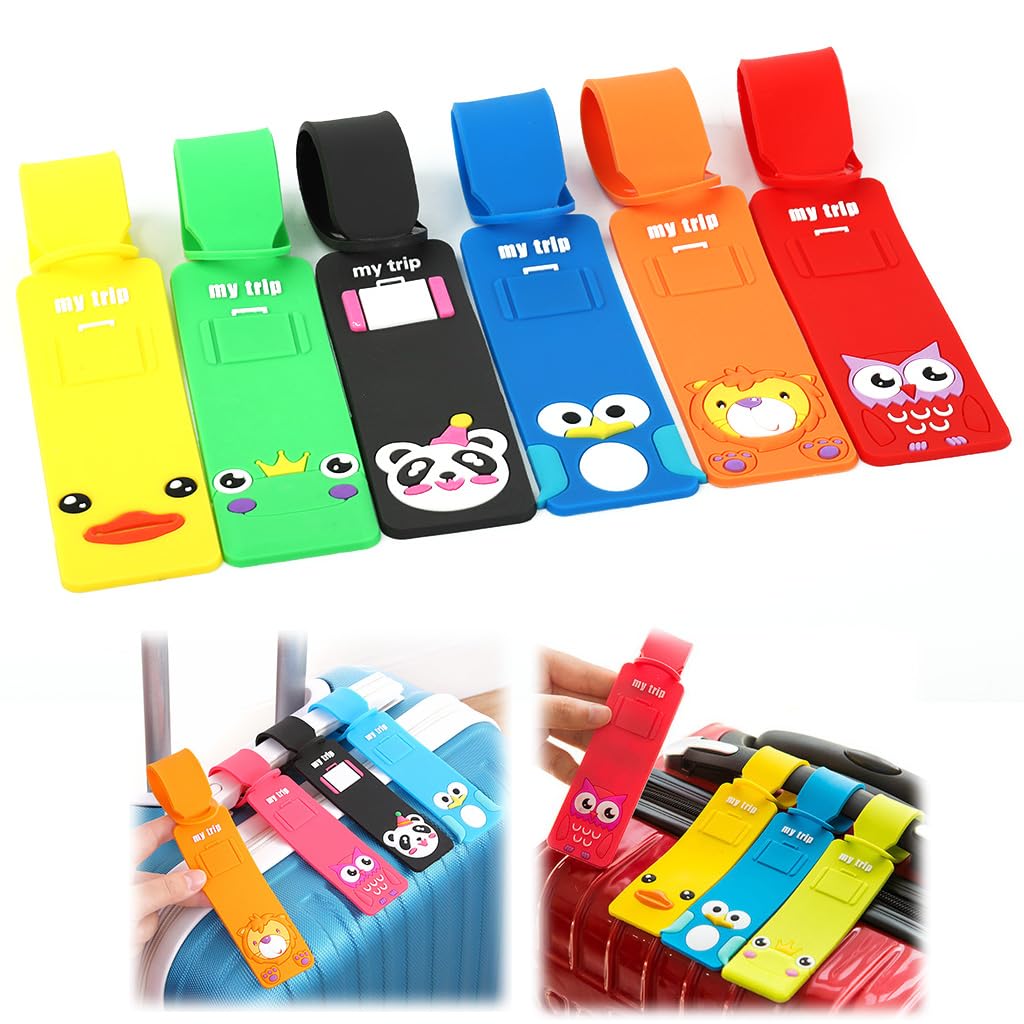HASTHIP® Silicone Luggage Tags 6Pcs Cartoon Travel Tags, 24x4cm Anti-Lost Handle Labels, Soft Durable Silicone, Bright Col...