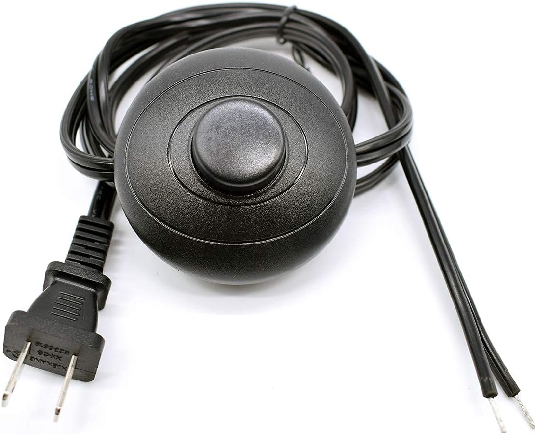 Black Friday - 80% OFF [UL Listed ] PLUSPOE 5Ft 18AWG AC Power Cord Plug w/ Floor Foot Pedal Push Switch Inline Lamp Light On-Off Control