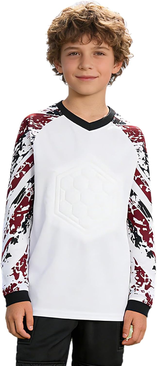 CHICTRY Kids Boys Soccer Goalie Uniform Camouflage Printed Long Sleeve Goalkeeper Practice Jersey White 7-8 Years
