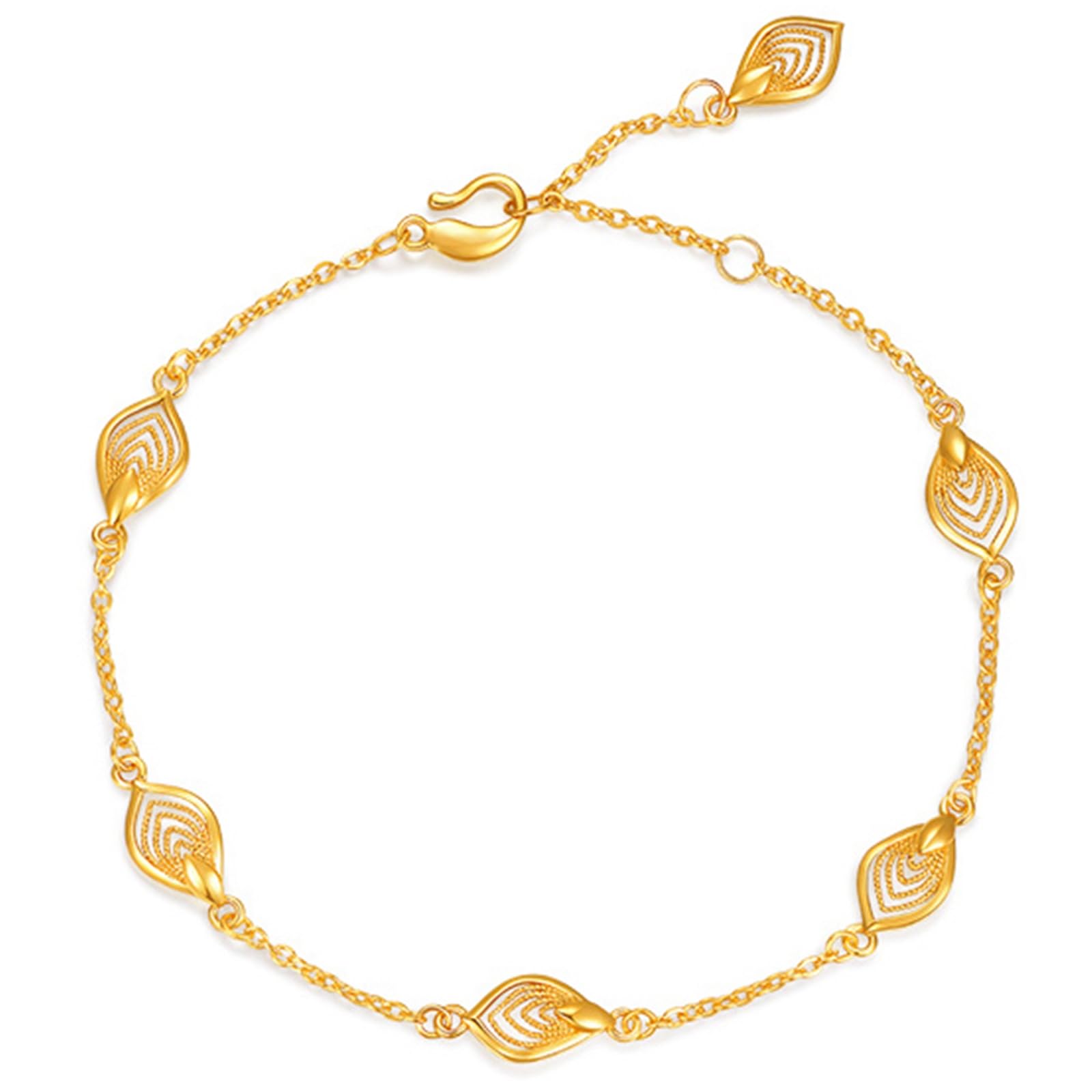 Bracciale Oro Giallo 750/375/585, Bracciale a Catena con Foglie 16-18 cm Estensione 4 cm, Braccialetto Donna Fidanzati