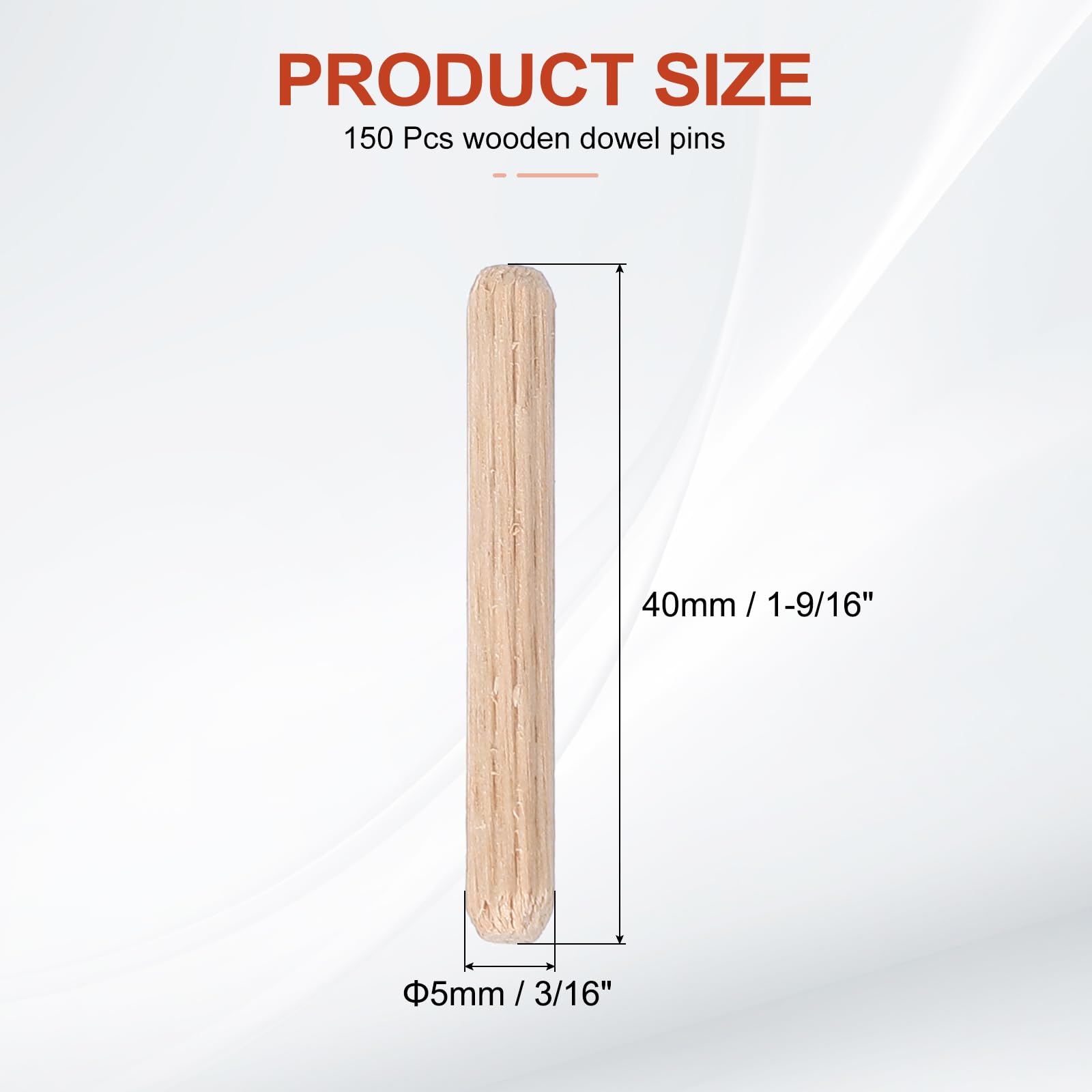PATIKIL Wooden Dowel Pins 3/16" x 1-9/16" (5mm x 40mm) Straight Dowel Rods Wood Fluted Dowels Rods for Crafts Furniture DIY Hardwood Count 150 - Image 2