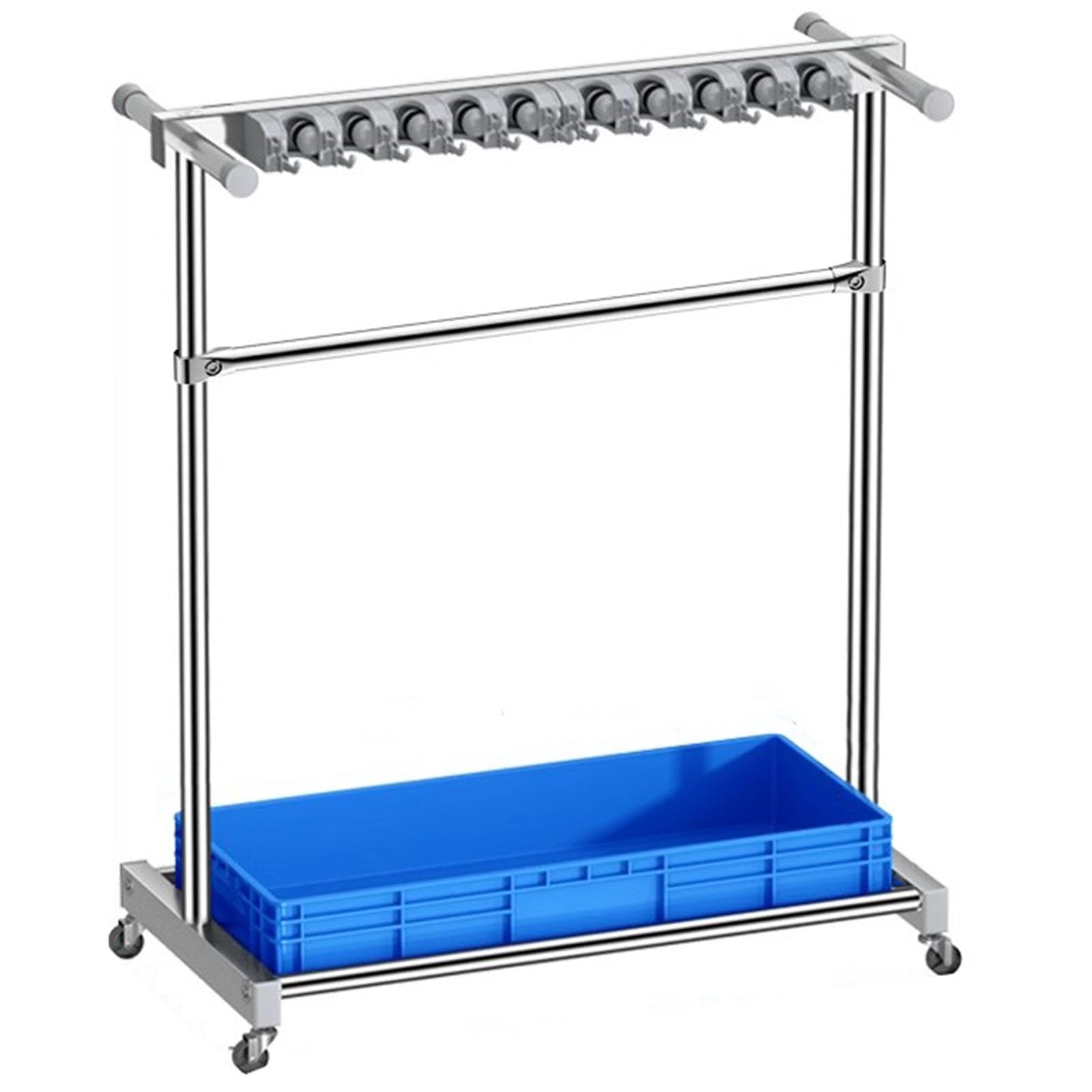 Soporte alto para fregona y escoba, estante rodante de 122 cm para herramientas de jardín Ga LaundGarden, sistema de ahorro de espacio para el hogar, escuelas y hoteles (azul 97 x 50 x 12)