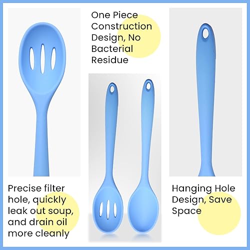 Miniatura 4 de Cucharas de mezcla, cuchara ranurada de silicona, cucharas de silicona para cocinar, servir cucharas para mezclar, servir, drenar, agitar, apto para