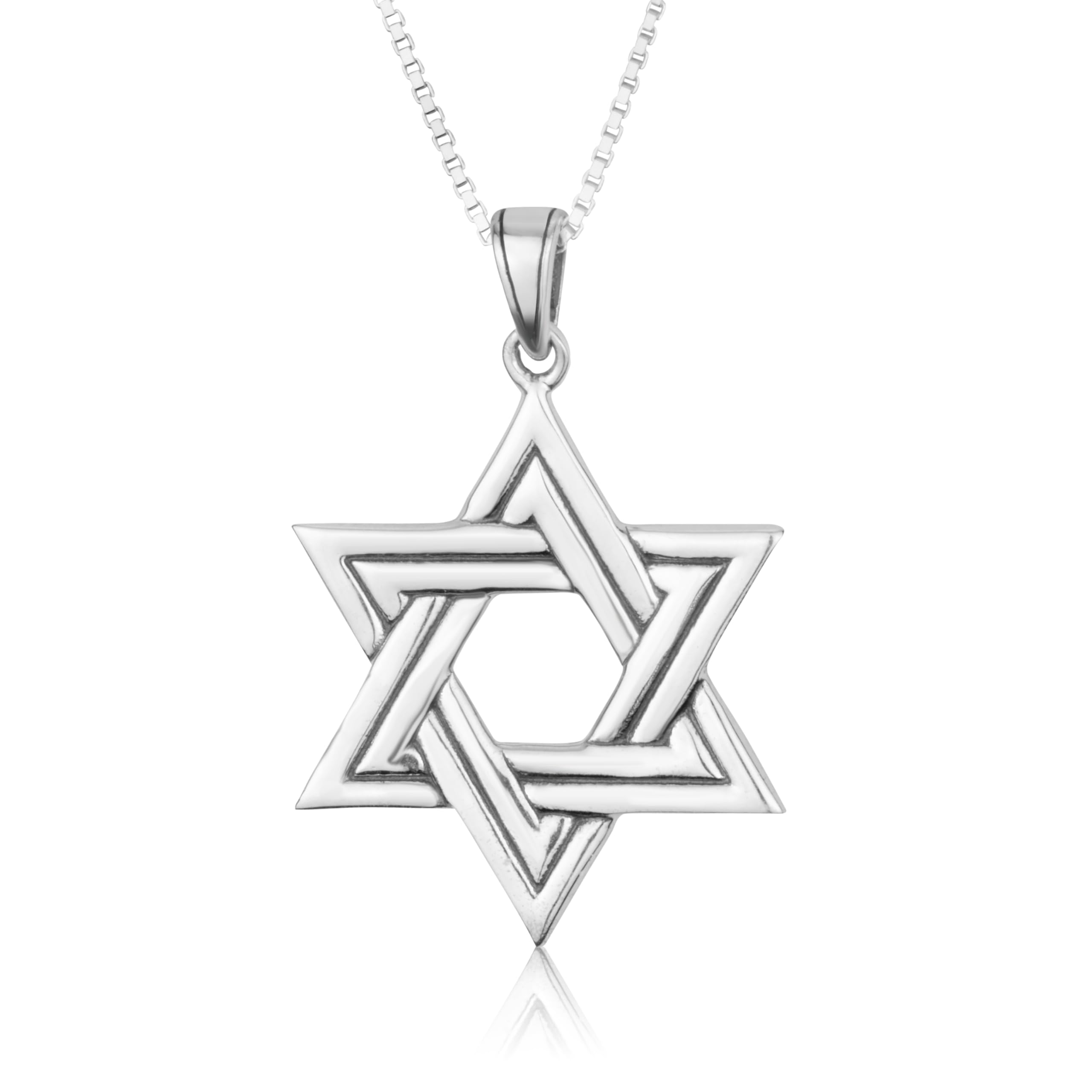 Jewellery 24 Inch Box Chain Mens Real 925 Sterling Silver Necklace with classic large Jewish Pendant Charm (See Design Options)