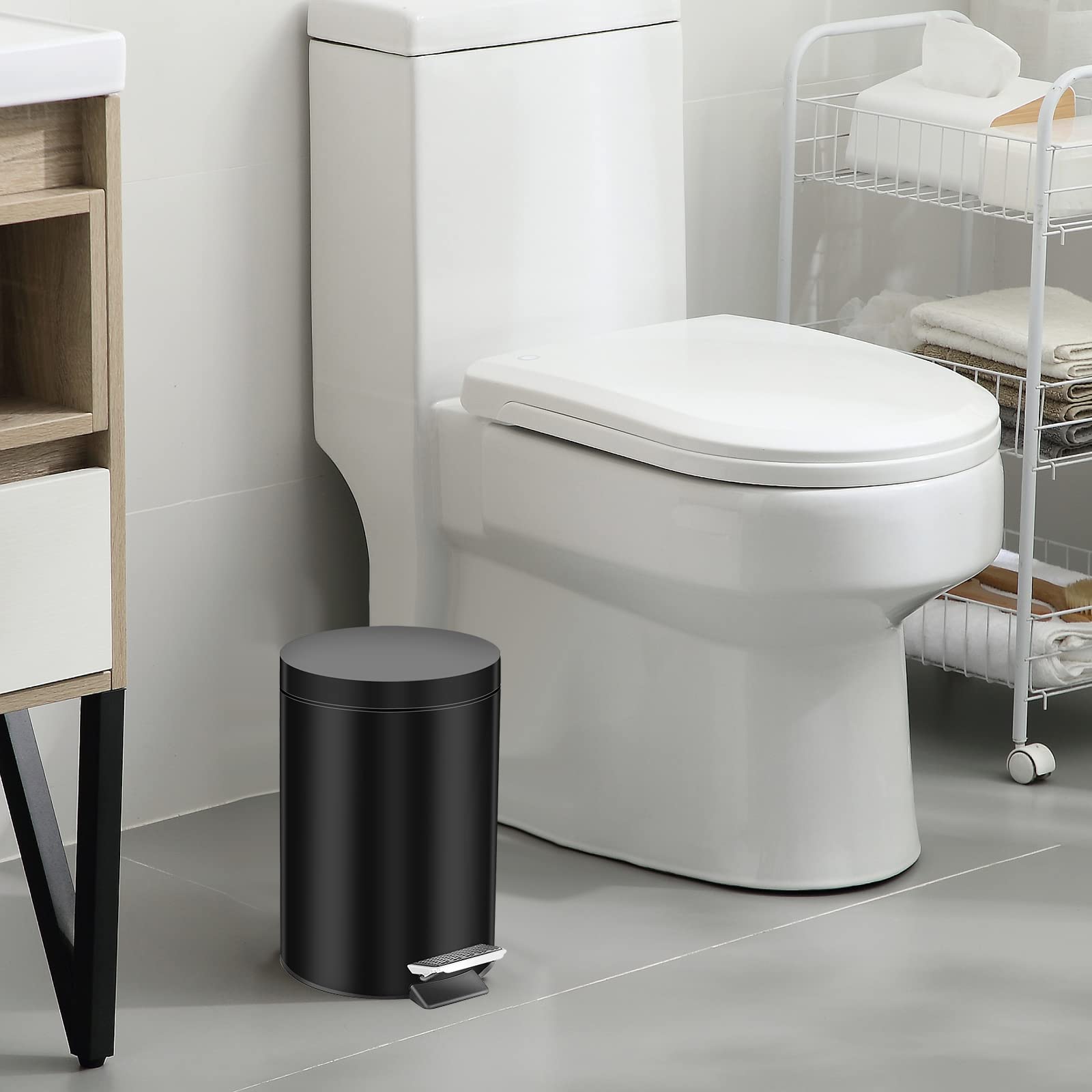 Badezimmer Mülleimer,12L Runder Küche Mülleimer mit Edelstahl Pedal,Deckel,Papierkorb mit herausnehmbarem Inneneimer für Bad, Büro und Küche