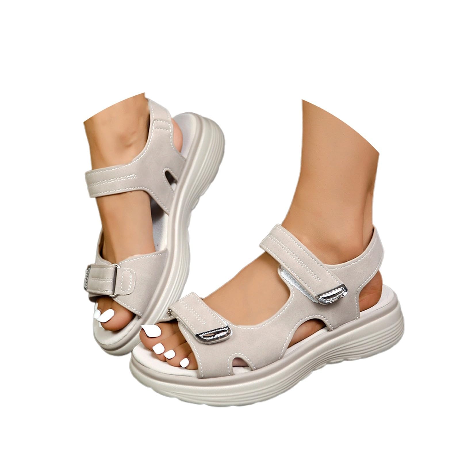 Sandales Femmes Été De Marche Confortable Orthopédique Chaussures Plateforme Scratch Respirantes Bout Ouvert Sandales De Plage