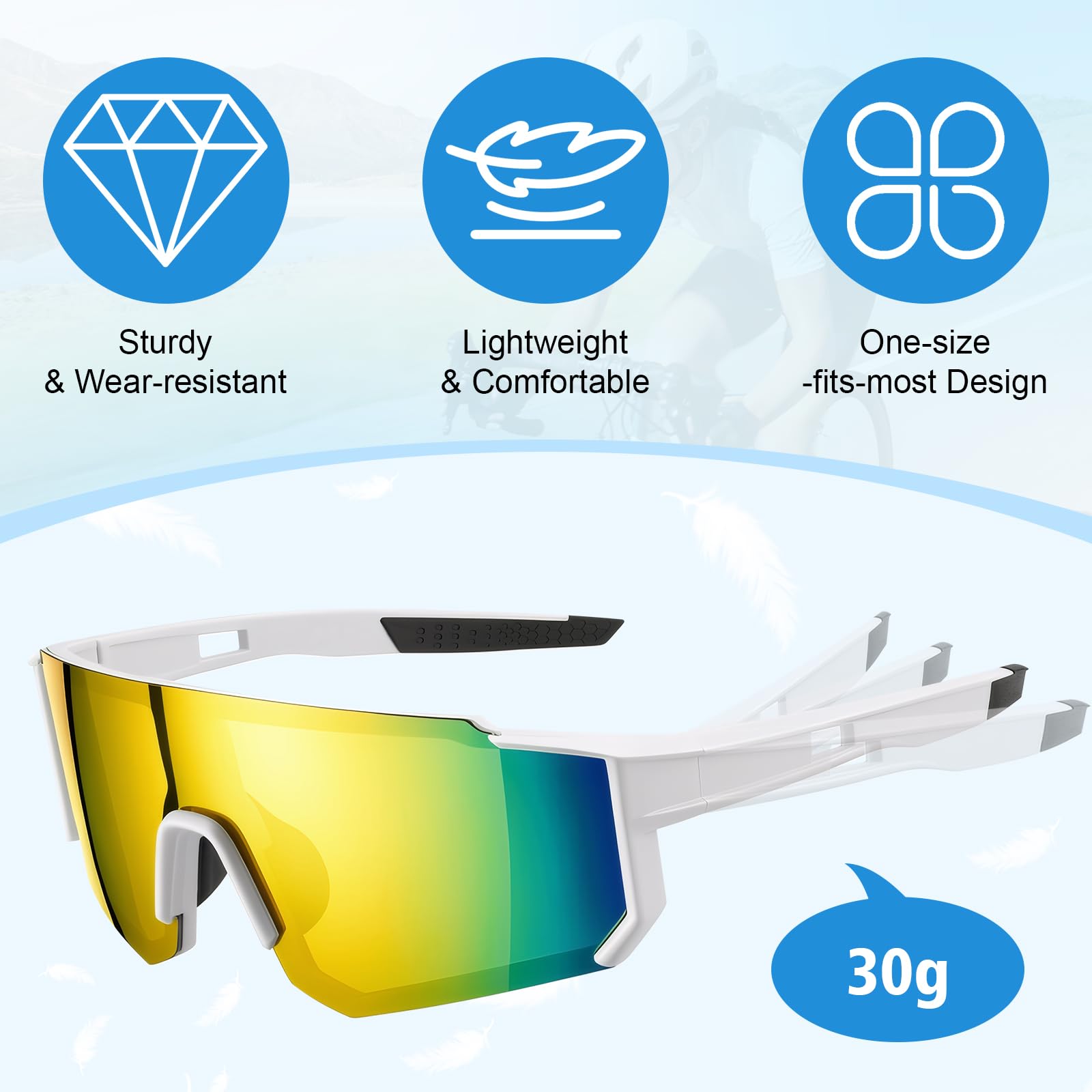 Lot de 3 Lunette de Vitesse, Protection UV400 Lunette Running Femme Homme, Ultra-Léger Lunette Velo, Lunettes de Cyclisme avec Plaquettes Nasales Réglables, pour Vtt, Cycliste, Randonnée, Ski