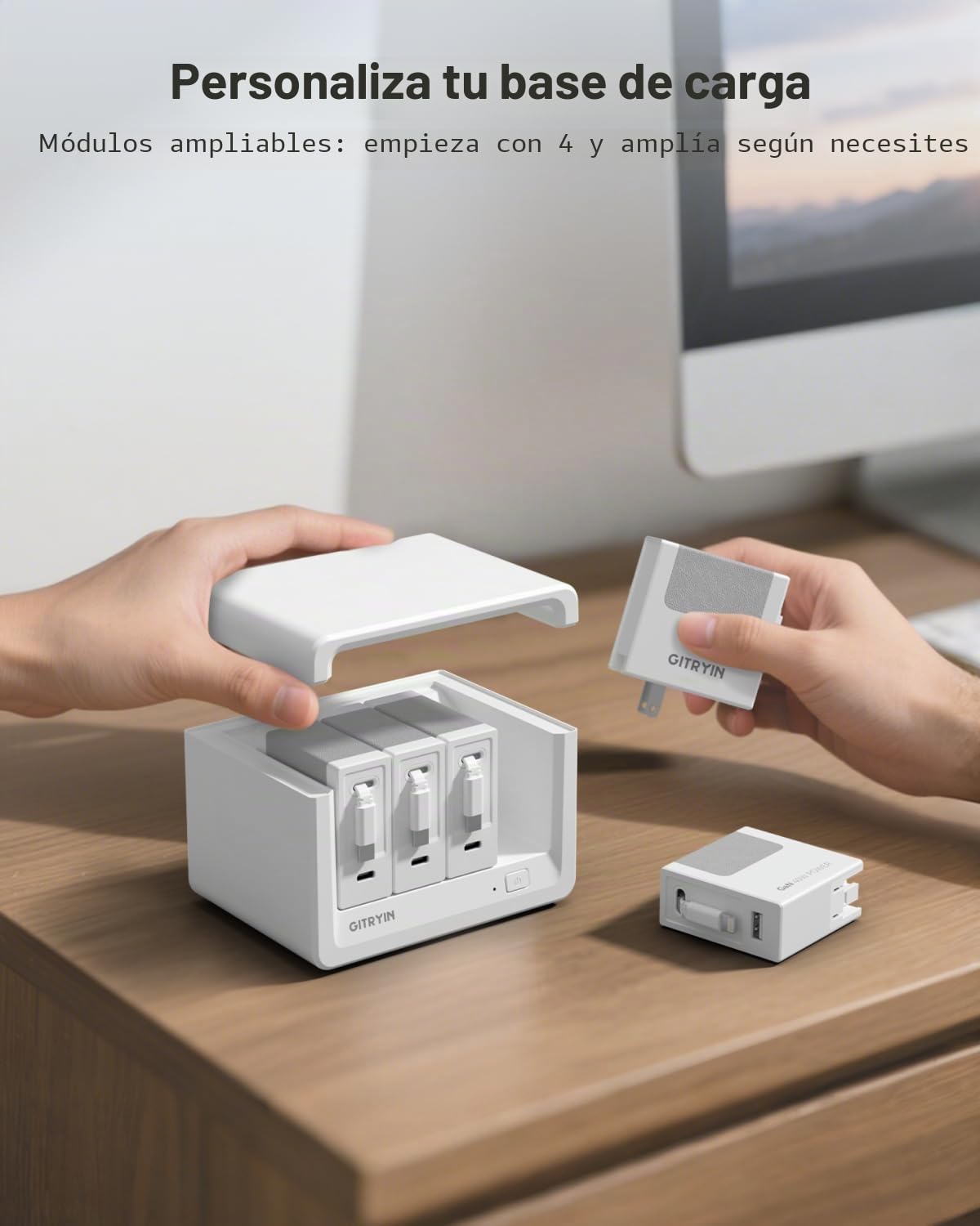 Gitryin Estación de carga de escritorio 12 en 1 con 4 cargadores de pared retráctiles, regleta de alimentación USB-C de 40 W con 4 CA, 4 USB C, 4 cables tipo C de 33.5 pulgadas, cable de extensión con