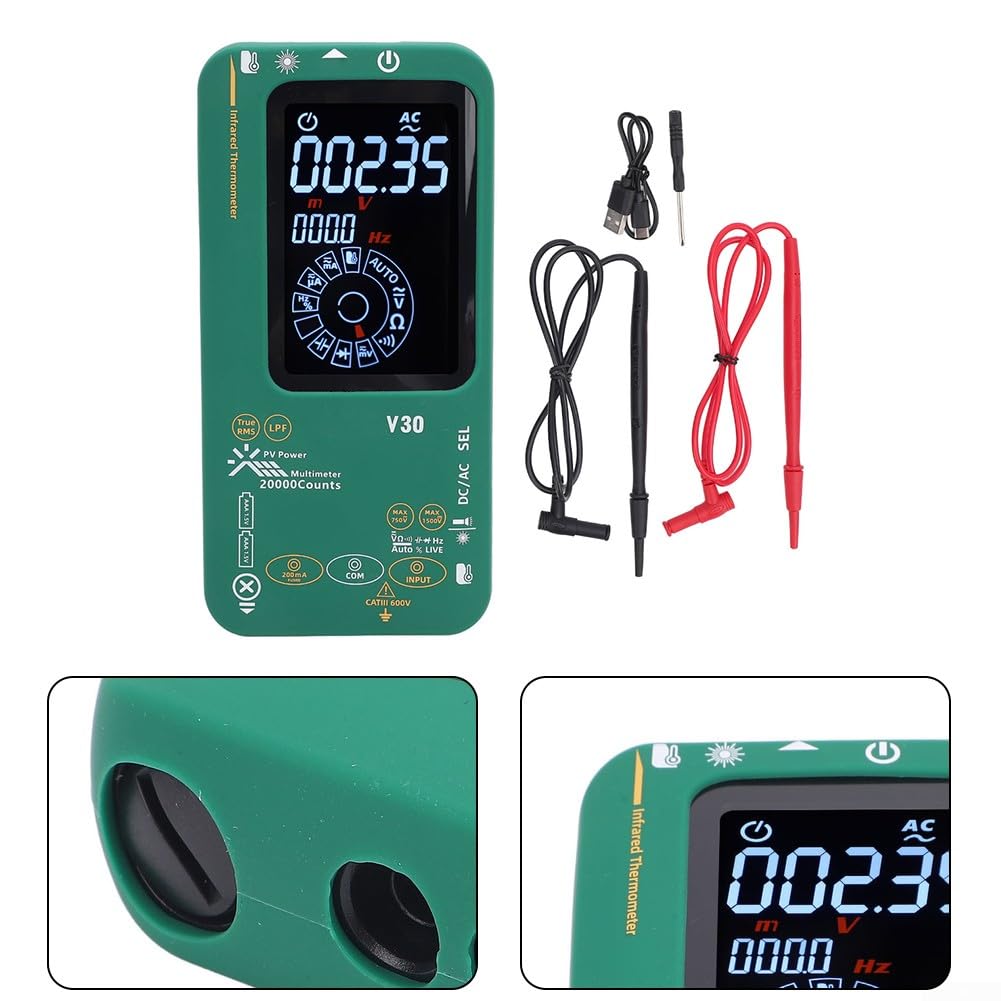 Zoegneer V30 Multimetro digitale intelligente con termometro a infrarossi 20000 conteggi Gamma automatica Dual Power Custodia in silicone morbido per pannello solare fotovoltaico Elettronica