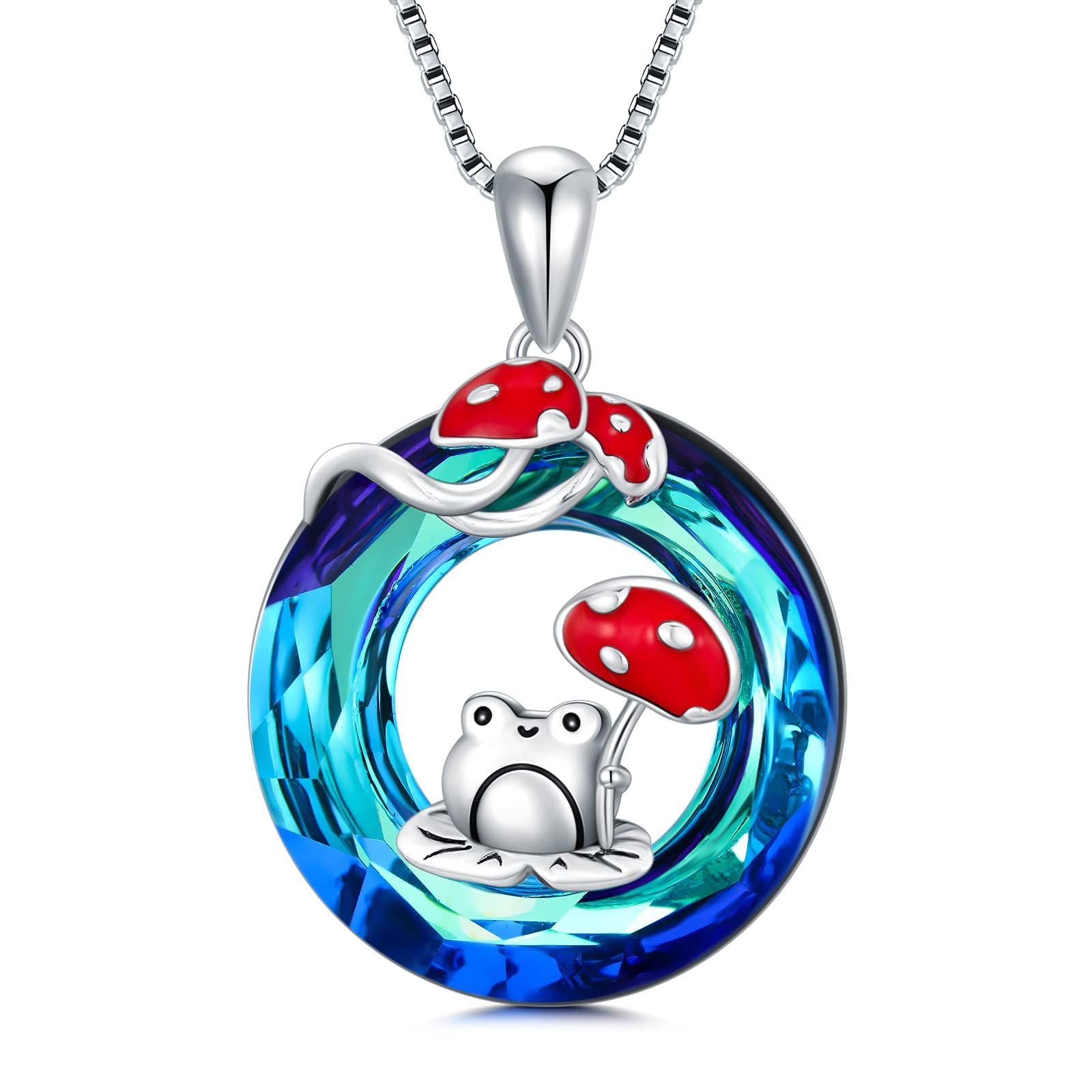 Collana Ranocchia Con Fungo In Argento 925 E Cristallo – Portafortuna Per Donne E Ragazze