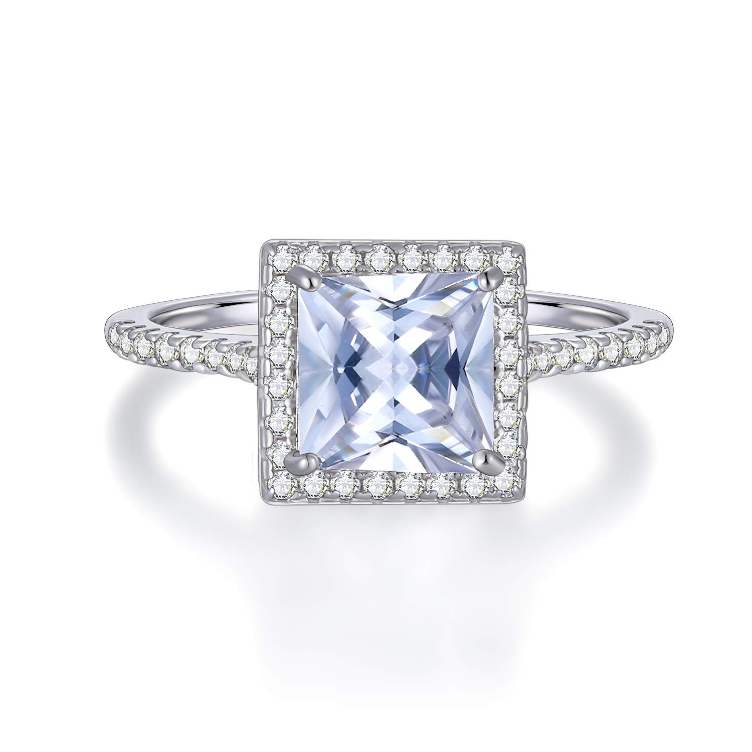 VOLUKASquare CZ Ring Band for Women 925 Sterling Silver Created Diamond Wedding Engagement Eternity Ring Band for Men