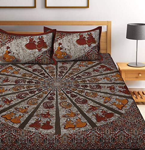 Image of Monique Cotton Double Bedsheet 144 TC | Soft & Breathable Cotton Bedding Set with 2 Pillow Covers | Elegant Floral Printed Bed Sheet for Bedroom & Home