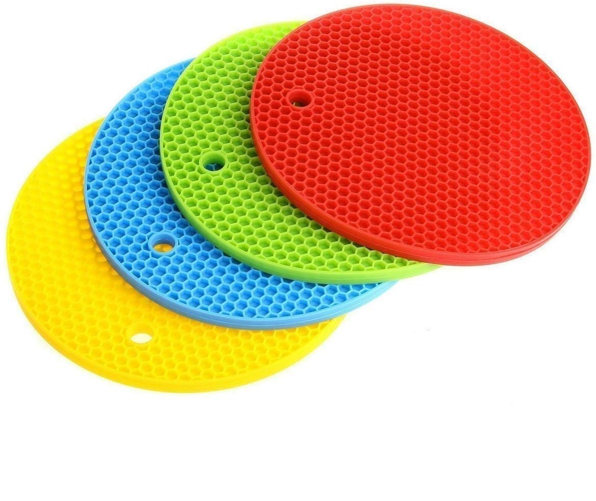ADTALA Silicone Kitchen Mats Non Slip Dish Drying Pot Mat Thick Trivet Coasters Round Honeycomb Texture Heat Resistant Pads Flexible for Home Kitchen Tools Tableware (1 Pcs)