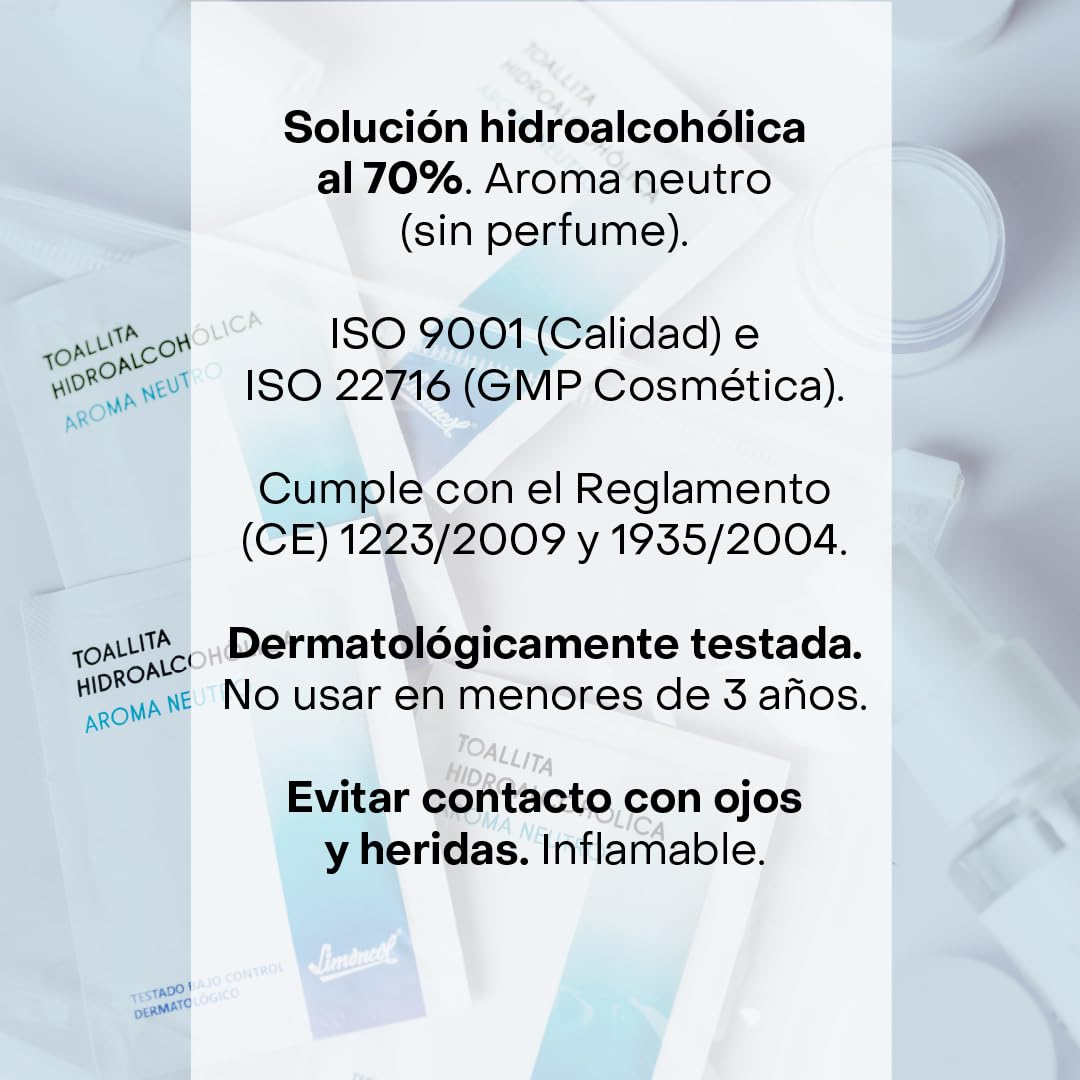 Toallitas Hidroalcohólicas Monodosis para Manos y Piel Sana, Alcohol Denat 70–72% con Glicerina, Higiene sin Aclarado, Formato Bolsillo, 100 Unidades