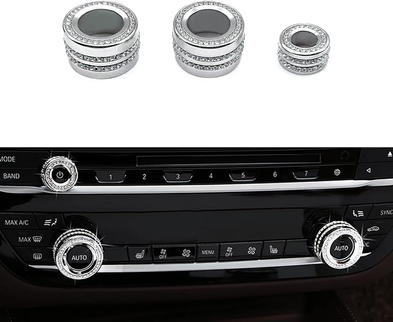 Capas de botão do ar-condicionado MICROCK com cristal para BMW Série 5, 6, 7, X3, X5 e X6 – Kit com 3 unidades