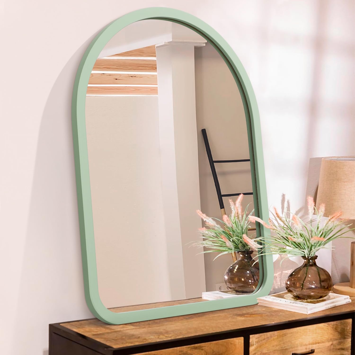 HLFMVWE Arch Mirror, Rustic Wall Mounted Wood Frame Vintage Mirrors, Decor Farmhouse for Entryway Bedroom Bathroom Living Room Large 26"×18"