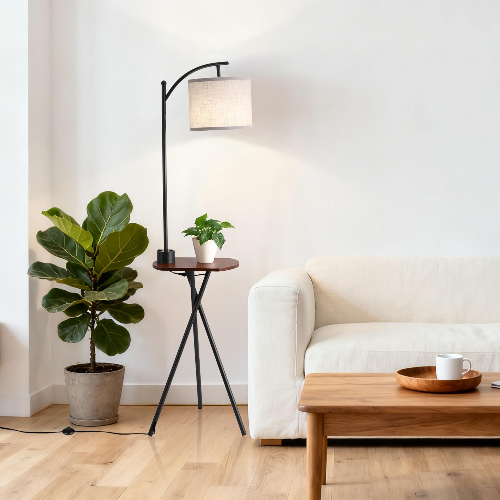 Photo 1 of YJSQOEOE Floor Lamp with Side Table, Black