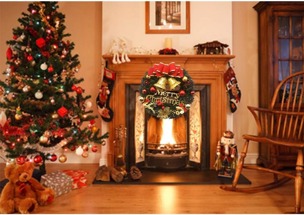 Christmas Wreath Merry Christmas Front Door Ornament Wall Artificial Pine Garland for Party Décor 13 Inches - Image 7