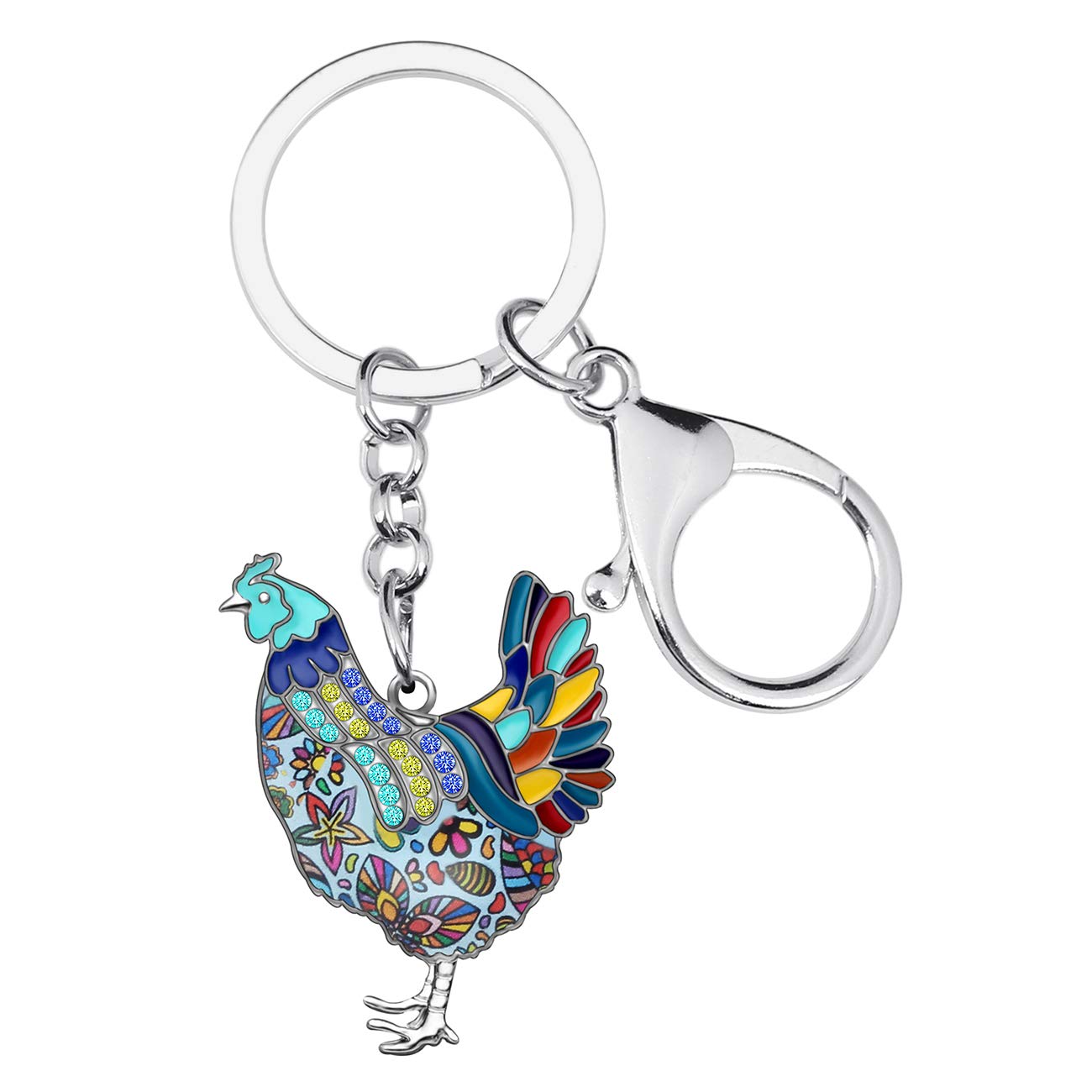 Weveni Women's Blue Cute Chicken Keychain Chickens Gifts For Hen Key Chain Keyring Bag Car Accessories Charms (Blue)