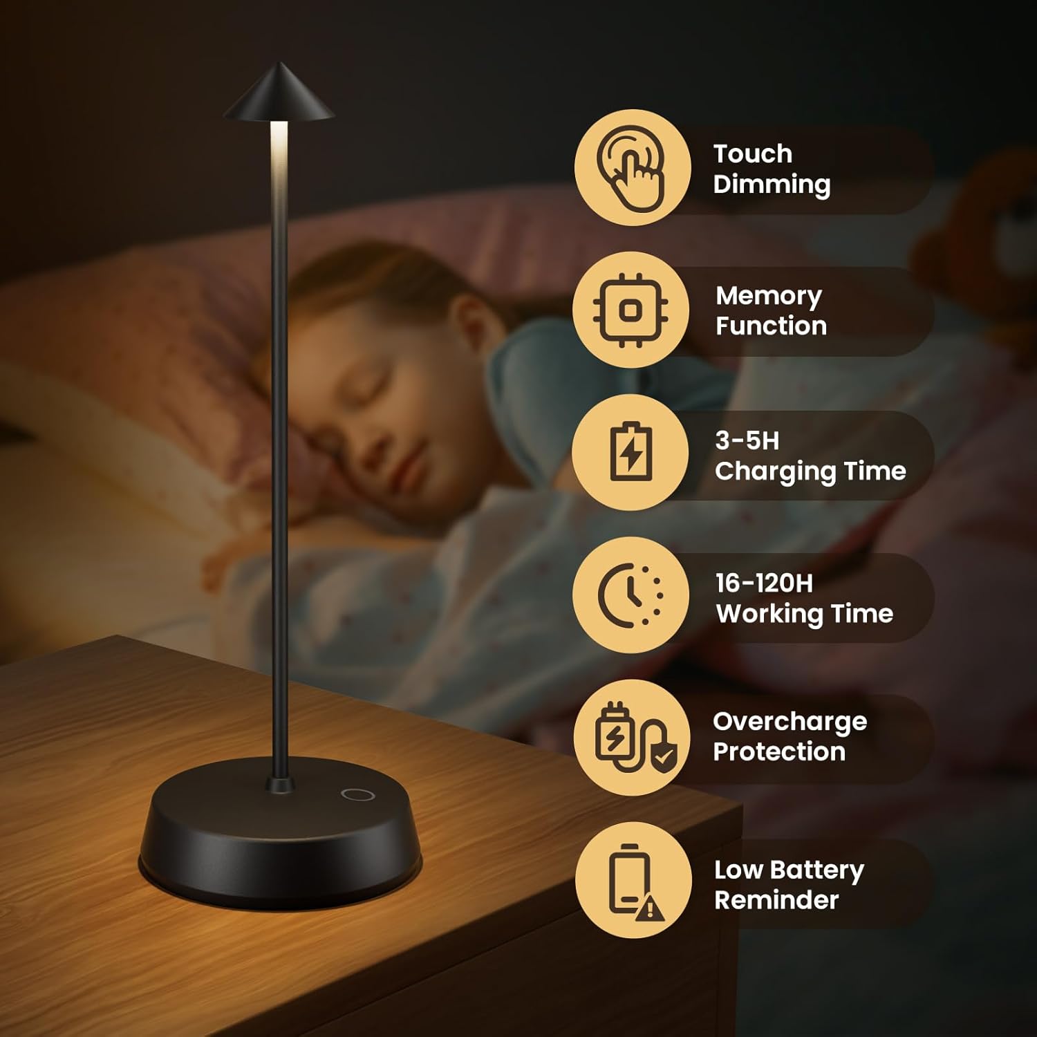 Cordless Table Lamps Rechargeable, 6000mAh LED Battery Operated Desk Lamp, Portable Outdoor Waterproof Touch Stepless Dimmable Wireless Table Light for Dining Restaurant Home Patio (Black-2PC)