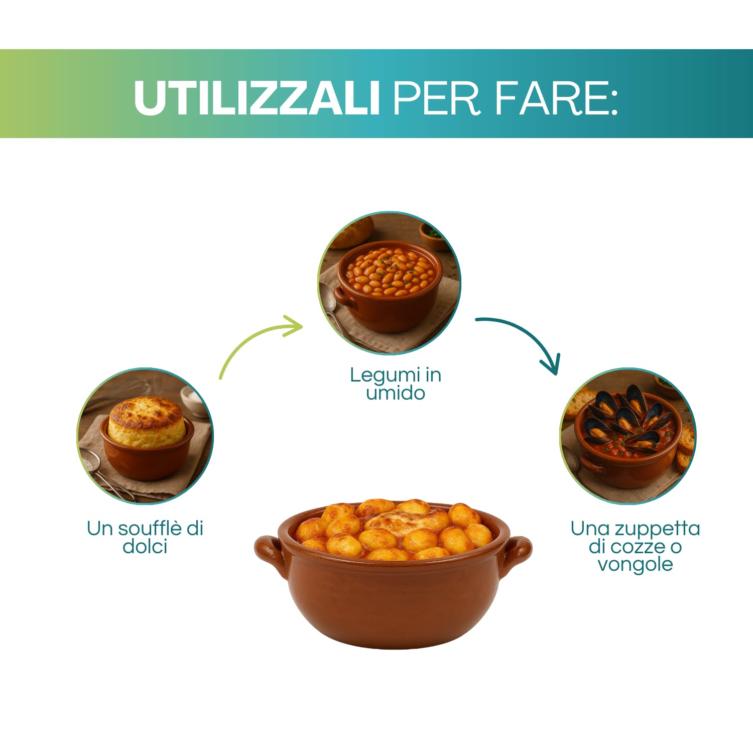 Virsus 6 Tegamini Coccio Monoporzione, Misura 14x6 cm, Terrine adatti al Forno, Ciotole in Terracotta con maniglie, per Gnocchi, Fusilli, Lasagne, Parmigiana, Pasta al Forno, Made in Italy