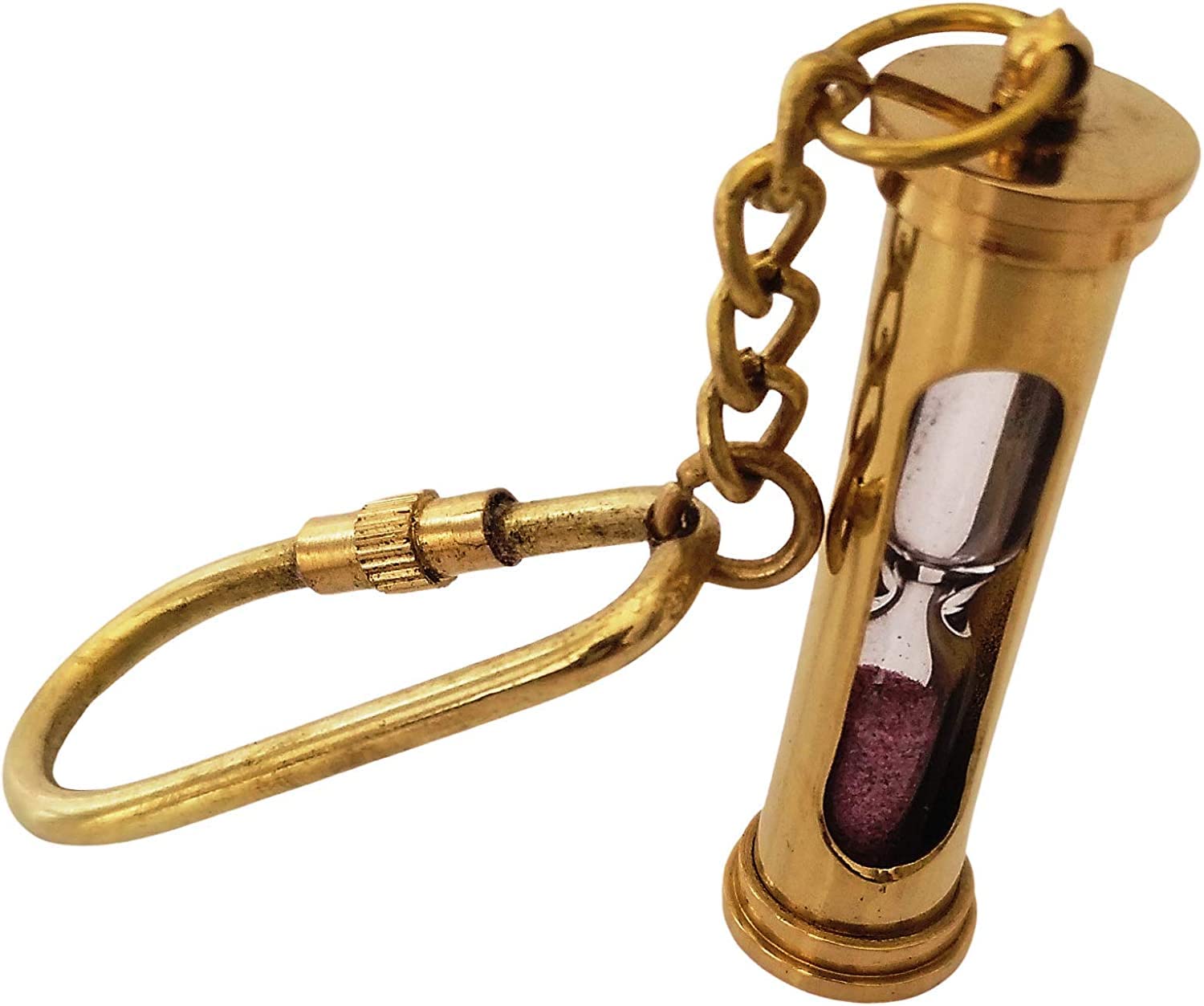WinMart Nautical_Nautical Craft Brass Sand Timer Key Chains Mini Hourglass Key Rings(purple color)-image-47