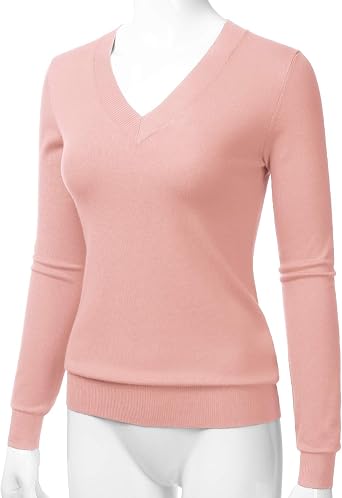 LALABEE Women's V-Neck Long Sleeve Soft Stretch Pullover Knit Top Sweater (S~XXL)