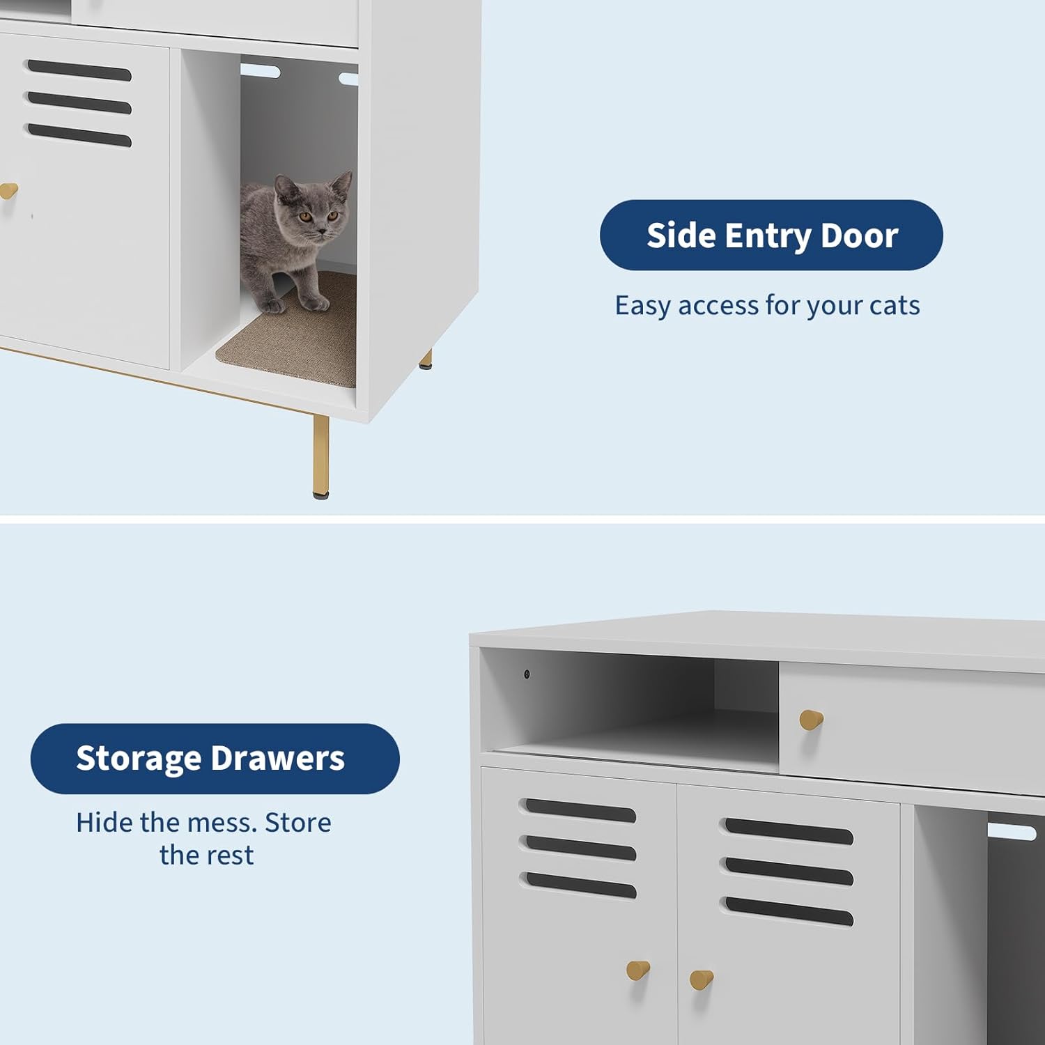 Cat Litter Box Enclosure, Hidden Litter Box Furniture with 2 Storage Compartments, Scratching Mat, Indoor Pet House Washroom, Dog Proof Kitty Litter Box Enclosure, Side End Table, White